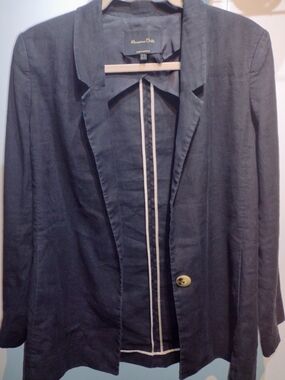Massimo Dutti Black Single-Button Linen Blazer